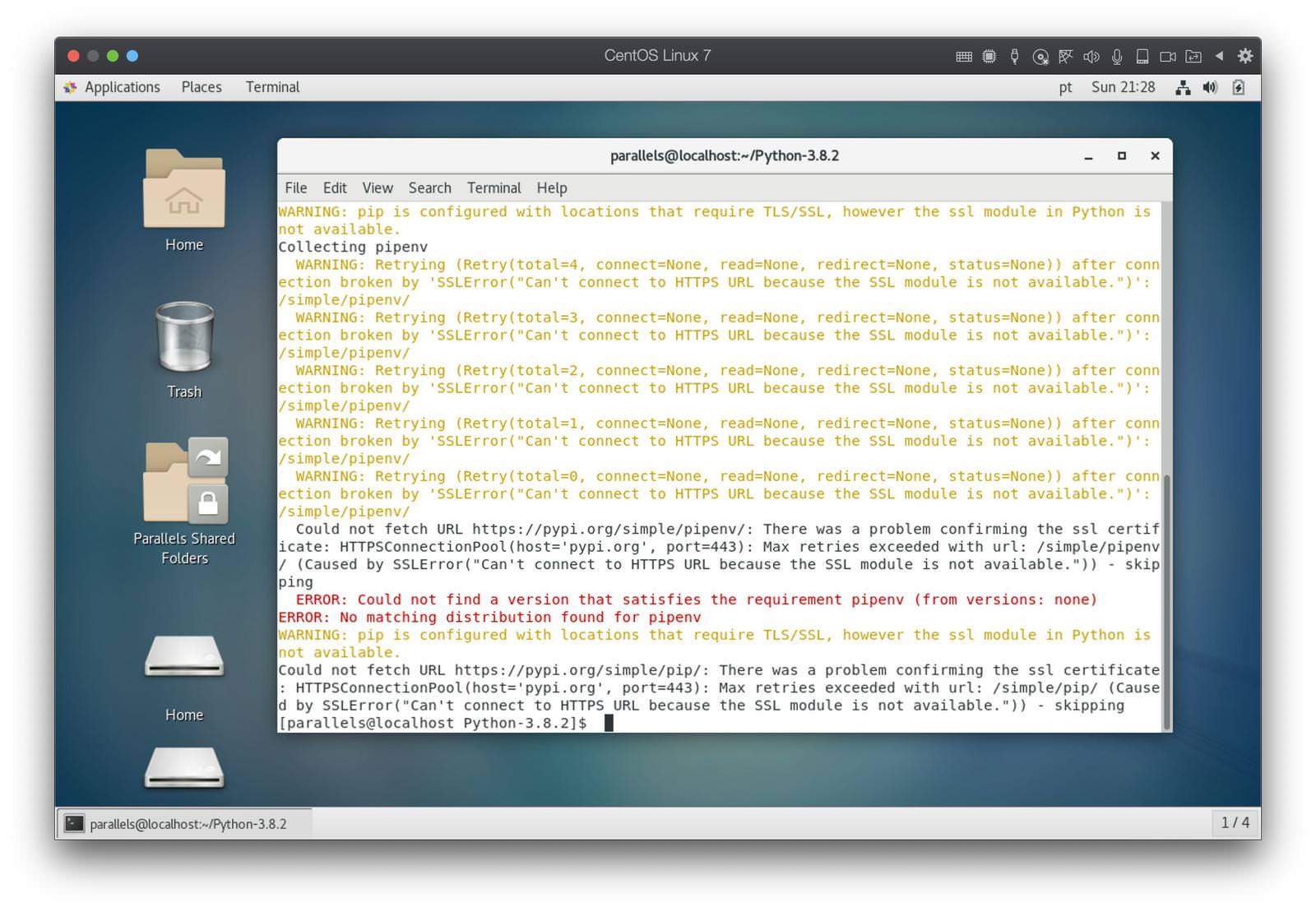 Installing Python 3.8 on CentOS Linux 7 - SSLError
