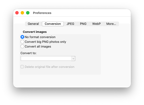 Settings window - conversion
